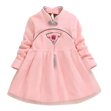 Платье для маленьких девочек костюм в стиле династии Тан китайское Новогоднее платье с длинными рукавами для девочек, традиционная одежда с принтом От 1 до 5 лет