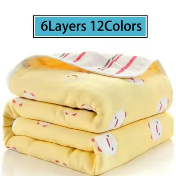 

Baby Blanket Cotton 120*150 Muslin 6 Layers Newborn Swaddling Autumn Baby Warp Swaddle Blanket Infant Bedding Receiving Blanket