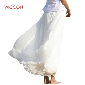 

2020 High Waist Women Chiffon Long Skirts Floor Length Ruffles White Summer Boho Maxi Skirt Saia Longa Faldas