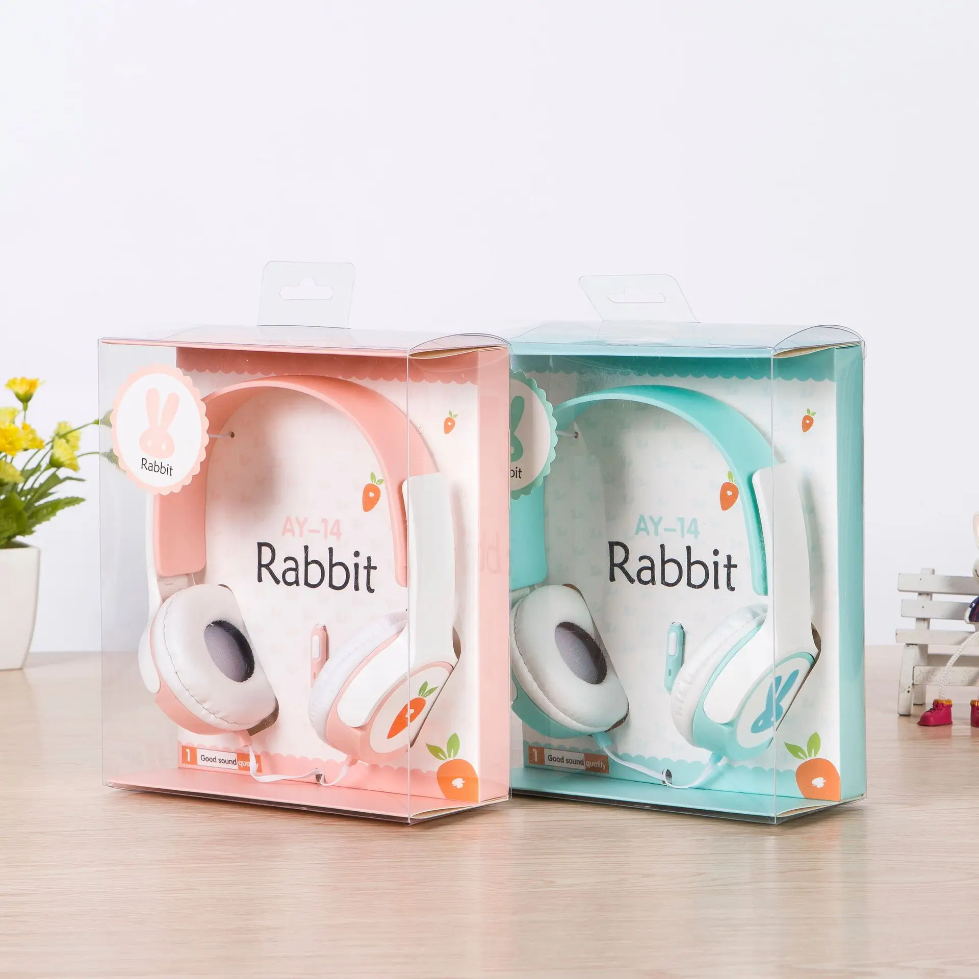 Cartoon Headphone for Kids Children Rabbit Stereo Wired Headsets Stereo Gaming Earphone for PC Phone with Mic Girls Boys Gift