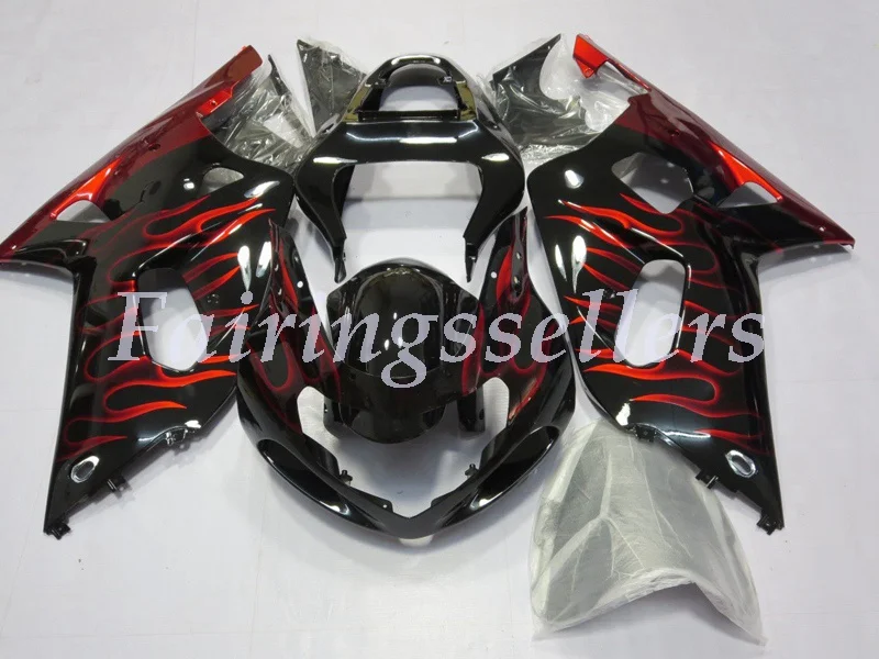 

New ABS Plastic Fairings Kit Fit For Suzuki GSXR600 GSXR750 GSXR 600 750 01 02 03 2001 2002 2003 Red black flame