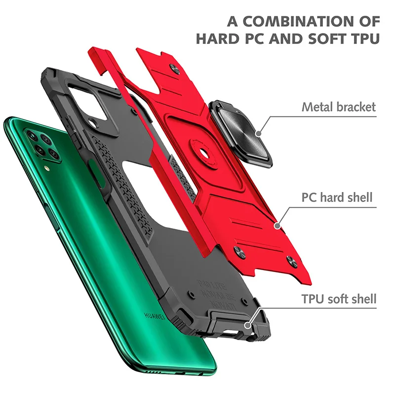 for Huawei P40 Lite Armor Shockproof Case for Huawei P 40 Lite Drop Protective Defender Magnet Holder Ring Case Cover phone belt pouch