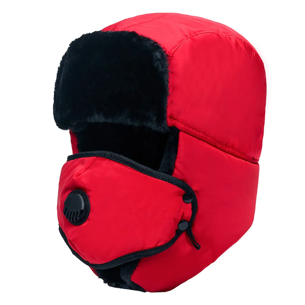 Red Однотонные респираторы Lei Feng унисекс, зимняя шапка для шеи, теплая утолщенная шапка для девочек, охотничья шапка для мужчин и женщин, теплая шапка с ушками - Цвет: Red