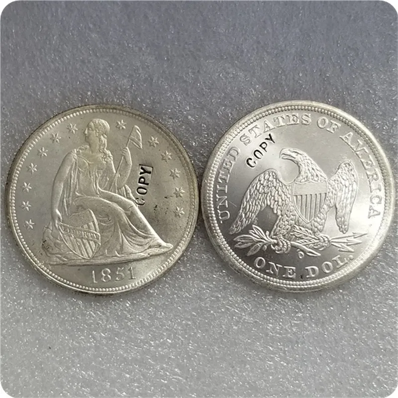 1851-O UNC USA 1840-186" Seated Liberty" 1 Dollar UNC copy coins medal-replica coins collectibles - Цвет: 1851-O