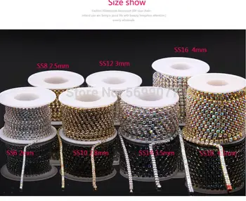 

1 yard 2MM-8MM Glass AB Crystal Rhinestone Cup Chain Sew On Diamond Glue-On Close Glitter Gold/Silver Trimming Base For Garments