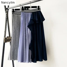 Необычные женские плиссированные юбки новые модные юбки в полоску с оборками Женская Осенняя юбка средней длины для девочек Nancylim