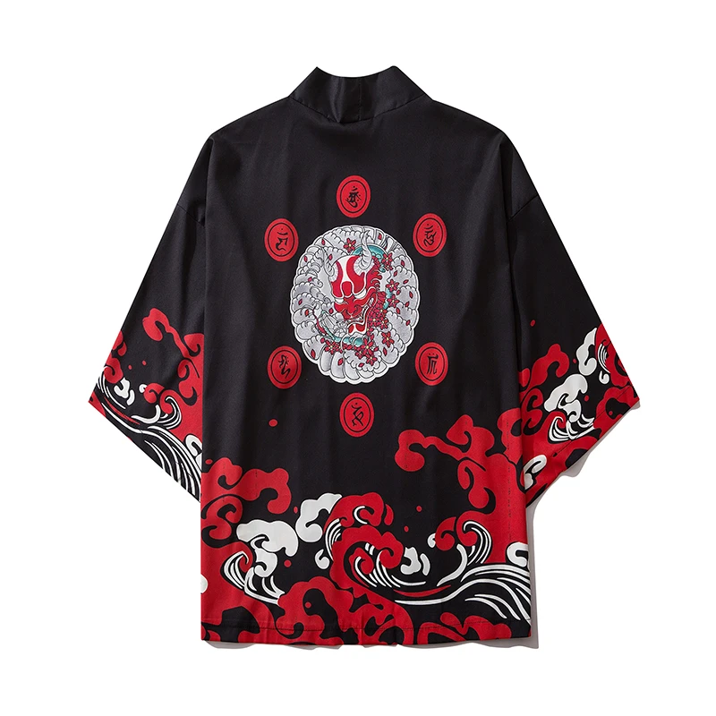 Japanese Demon Kimono Men Cardigan Shirt Yukata Man Haori Obi Clothes Tradition Clothing Male China Kimono Robe