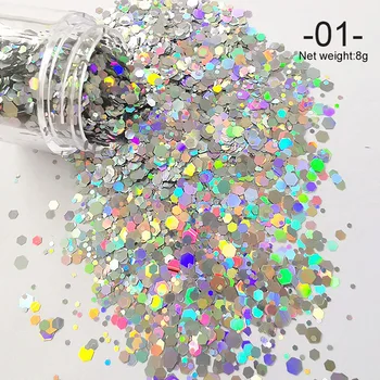 

1 Box Colorful 3D Mixed Hexagon Nail Dust Sets Holo Glitter Sequins Flakes Decoration Nail