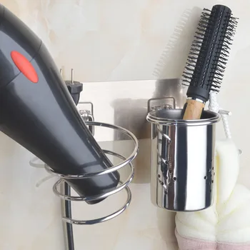 

1Pcs Waterproof Adhesive Spiral Stand Hair Dryer Holder For Bathroom Blower Organizer No Drilling Wall Mounted Stainless Steel