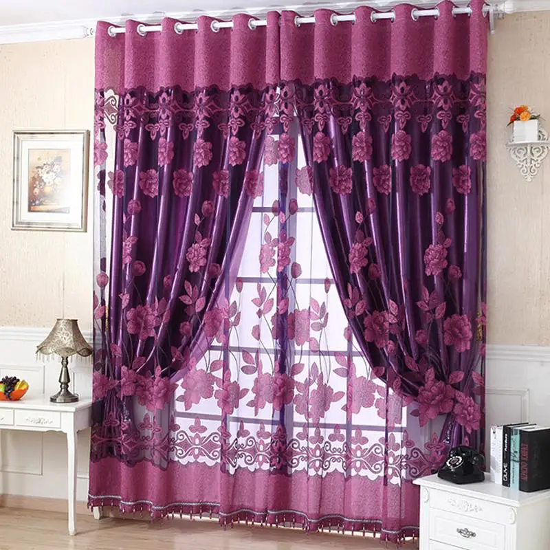 Flower Tulle Door Decor Window Curtain Drape Panel Sheer Scarf Valances US Stock