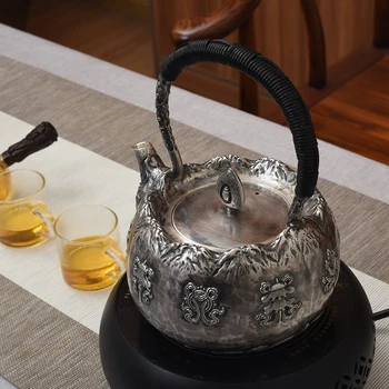 

Handmade Kung Fu Tea Set Practical Silver Pot Cooking Teapot Silver Kettle Foot Silver Kettle