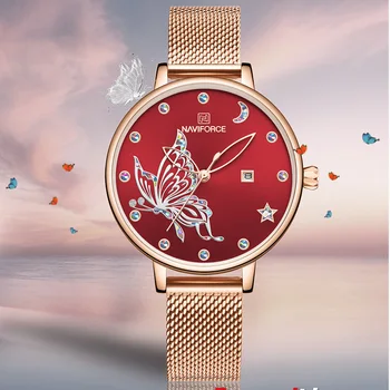 

NAVIFORCE Ultra Thin Women Watches Rose Gold Small Dial Women's Watch Mesh Stainless Steel Elegant Women's Wristwatch 2019