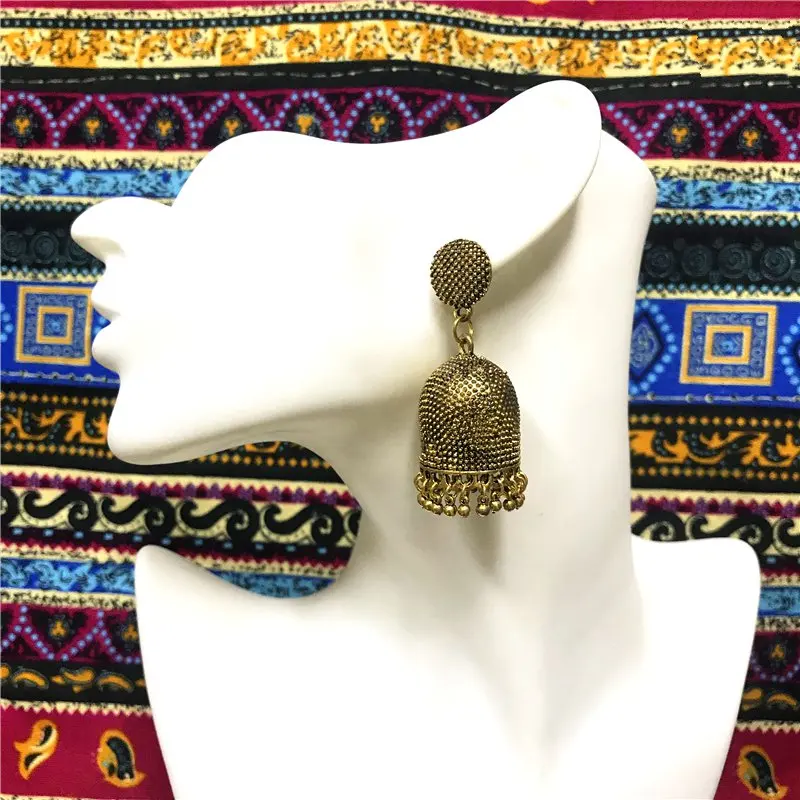 Индийский jhumka женские серьги древнее золото Племенной преувеличенный мозаичный узор непальская тяжелая промышленность feamle ювелирные изделия bijuteria