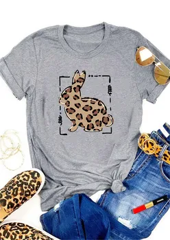 

Leopard Rabbit Print Women Harajuku T shirt Cute Graphic Vintage Tshirts Female Summer T-shirt O-neck Short Sleeve Clothes Tops