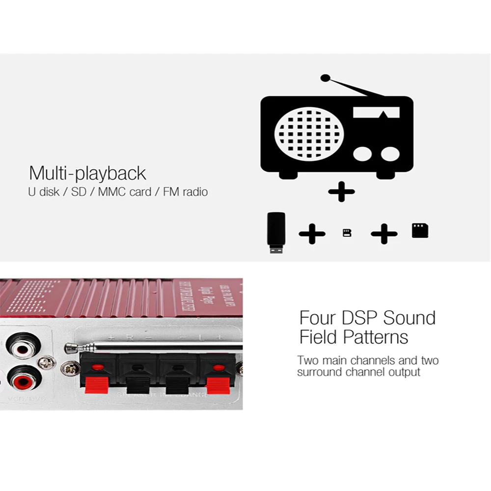 JUNEJOUR 800 Вт аудио Мощность 2CH FM SD Bluetooth Звуковая система аудио мини FM USB SD карта для автомобиля дома