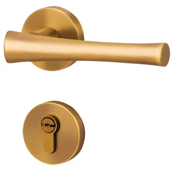 

1Set Interior Door Lock Yellow Bronze Solid Zinc Alloy Handle Lock Wood Interior Door Handles Mechanical Split Locks GF69