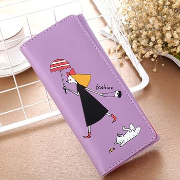 

2020 PU Leather Women Hasp Long Wallet Cute Cartoon Girl Print Ladies Wallets Purse Card Holder Coin Cash Bag Portefeuille Femme