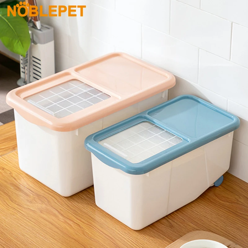 

Noblepet Sliding Type Pet Food Barrel Sealed Pet Dry Food Container Anti-oxidation Dog Food Storage Bucket With Roller 2 Size