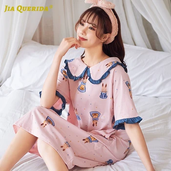 

100% COTTON Nighties for Women 2020 New Nightwear Summer Shorts Big Princess Lapel Delicates Nightgown Pleated Cuffs Night Gown