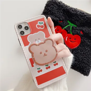 

Cute Cherry Bear Phone Case For iphone 11 Pro Max X XR XS Max 7 8 plus Back Cover Fashion Cartoon Soft Case Funny Stand Holder
