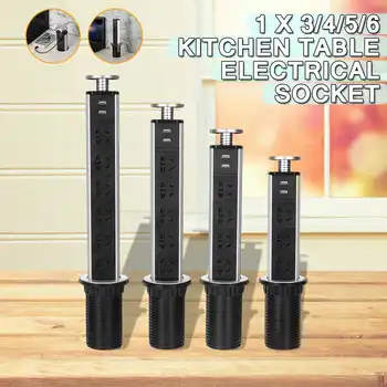 

US Plug 3/4/5/6 power Kitchen Table Electrical Socket Desktop Sockets Power 1 Led+2 charge USB Aluminum Shelf