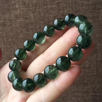 

From Brazil Natural Green Rutilated Quartz Gemstone Bracelet 12.2mm Women Men Stretch Clear Round Beads Wealthy Stone AAAAA