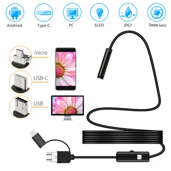 

7mm 3in1USB Endoscope Camera HD Snake Endoscope With 6 LED Hard Wire Waterproof Inspection Borescope For Android OTG/UVC PC