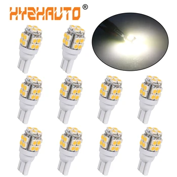 

HYZHAUTO 10Pcs Warm White T10 LED Bulbs 20 SMD 194 168 W5W LED interior Bulb Car Clearance Lamp Marker Lights 4300K 12V