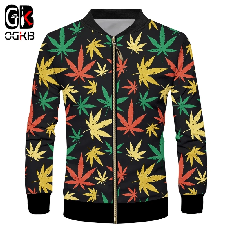 

OGKB Colorful Leaves 3d Printed Man Zipper Jackets Harajuku Weeds Coat Casual Fashion Sweatshirt Plus Size Funny Style Clothing