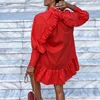 Women Spring Ruffles Short Dress Stand Collar Solid Long Sleeve Red Dress Leisure Ladies Loose Chic White Office Dress 2022 ► Photo 2/6