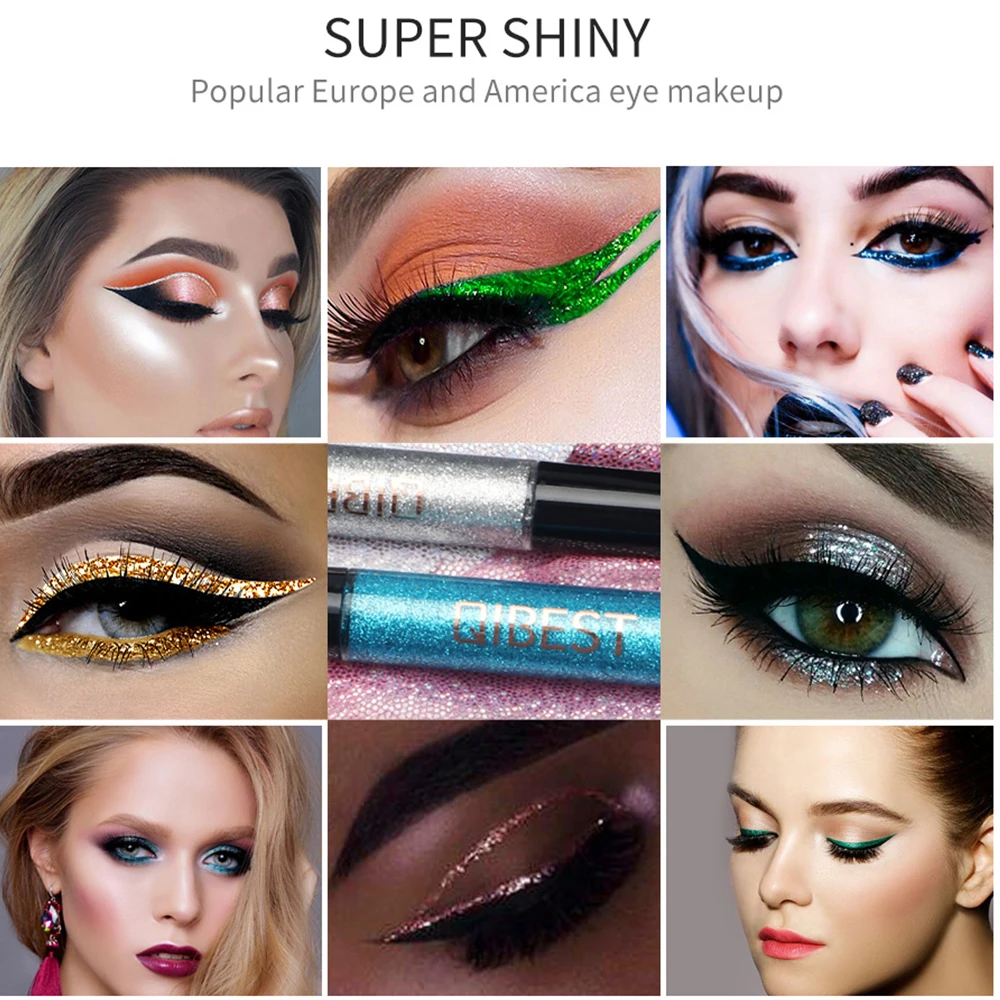 QIBEST 15 Color Liquid Pearlescent Eyeliner Waterproof Easy To Use Shiny Metal Eyeliner Beauty Smooth Eye Liner Cosmetics