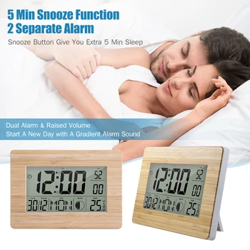 

Atomic Clock LCD Digital Calendar Alarm Day Clock Dual Alarm Color with Snooze Temperature Table Clocks with Thermometer