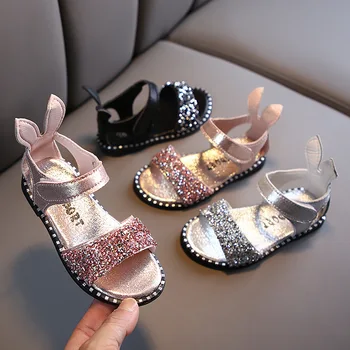 

2020 New Children Sandals for Boys Summer Flat Rabbit Ears Rhinestone Casual Student Soft Non-slip Fashion Wild Princess Sandals