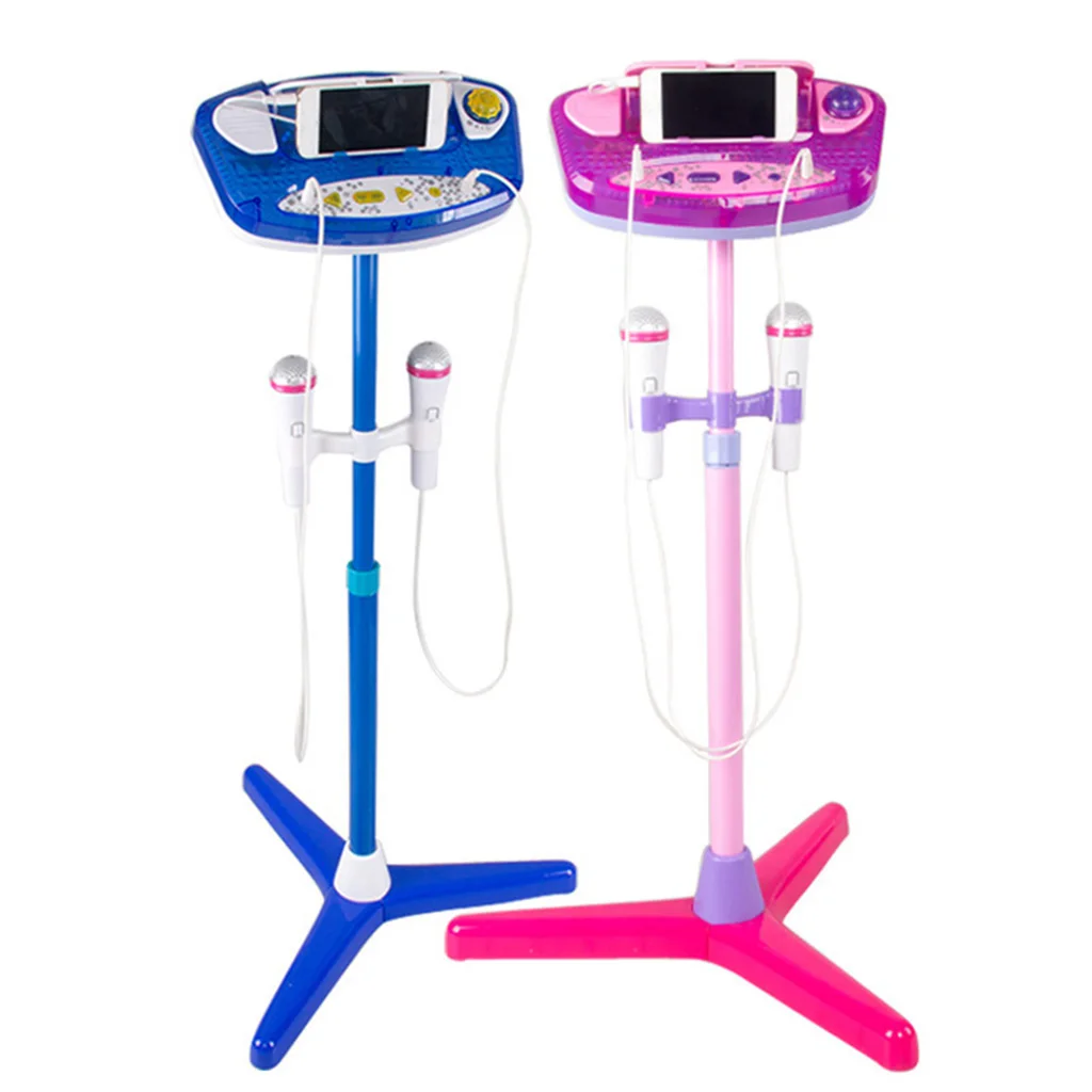 Simulation Excellent Funny Kids Micophone Karaoke Machine Adjustable Height Stands and 2 Microphones Sing Play Toy