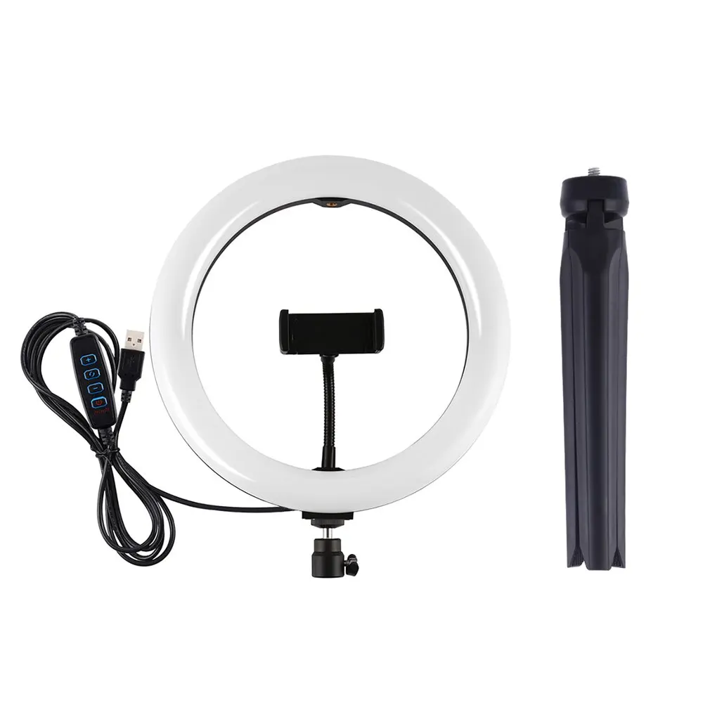 

10.2 Inch 26cm Desktop Triangle Bracket LED Ring Fill Light +Phone Clip Video Chat Selfie Photography Tripod