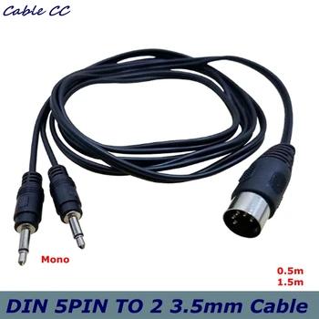 

0.5m 1.5m DIN 5Pin MIDI Din 5-pin revolution 2 x 3.5mm mono audio adapter cable for radio MP3 MP4 computer equipment