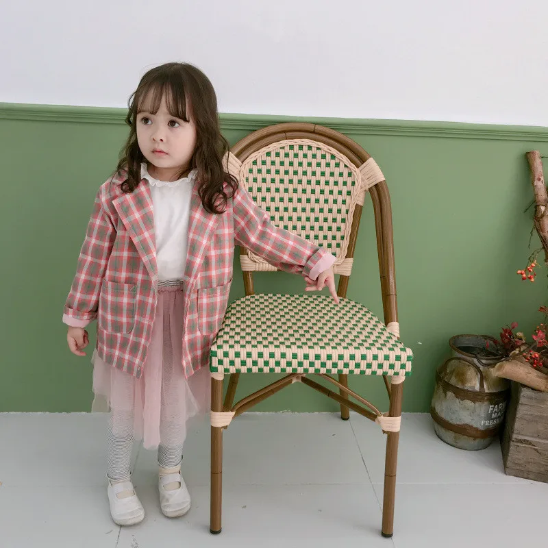 Куртки для девочек 1, 2, 3, 4, 5, 6, 7 лет Повседневный клетчатый костюм детские пальто с воротником модная верхняя одежда для малышей, Новое поступление, осенние детские куртки