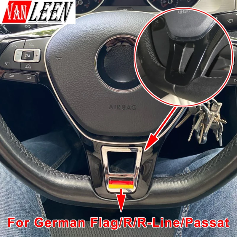 Chrom Auto Lenkrad Abdeckung Emblem Abzeichen Aufkleber Für Vw Rleitung Tiguan Passat B7 B8 Cc Jetta Golf 7 Mk7 Gti Polo Zubehör