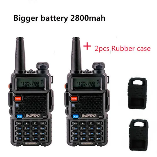 add 2pcs rubber case 2 шт. BAOFENG UV-5R v5r hf трансивер для прогулки разговора vox sos светодиодный фонарик fm радио связь 10 км Охота 2 способ радио - Цвет: add 2pcs rubber case