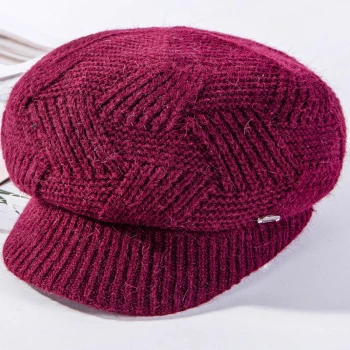Burgundy HT2611 шапки осень/зима женские береты женская шапка из кроличьего меха Толстая Теплая Флисовая Подкладка меховая женская шапка кепка газетчика берет шляпа - Цвет: Burgundy