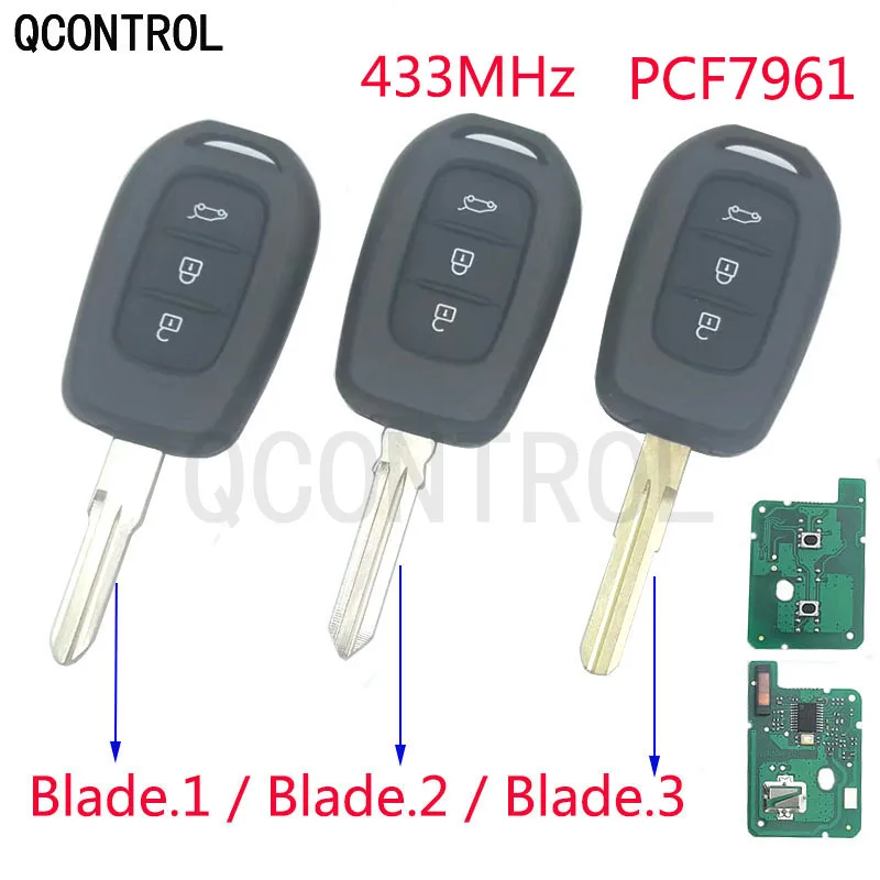 QCONTROL 3 кнопки дистанционного ключа автомобиля для Renault Sandero Dacia Logan Lodgy Dokker Duster с PCF7961M чип HITAG AES 433 МГц