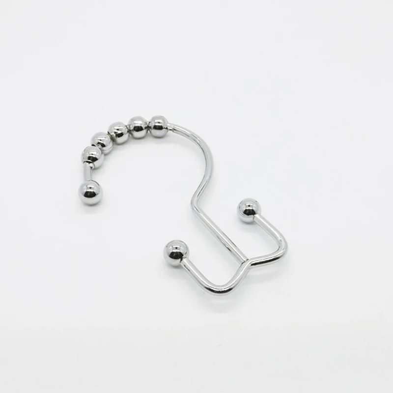 Metal Double Roller Glide Shower Curtain Ring Hooks Chrome 8 Beads Hooks for Bathroom MU8669