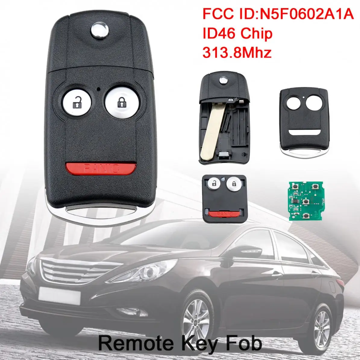 313.8Mhz 2 + 1 Buttons Remote Flip Car Key Fob Keyless Entry with ID46 Chip N5F0602A1A Fit for 2007-2013 Acura MDX / RDX | Автомобили и