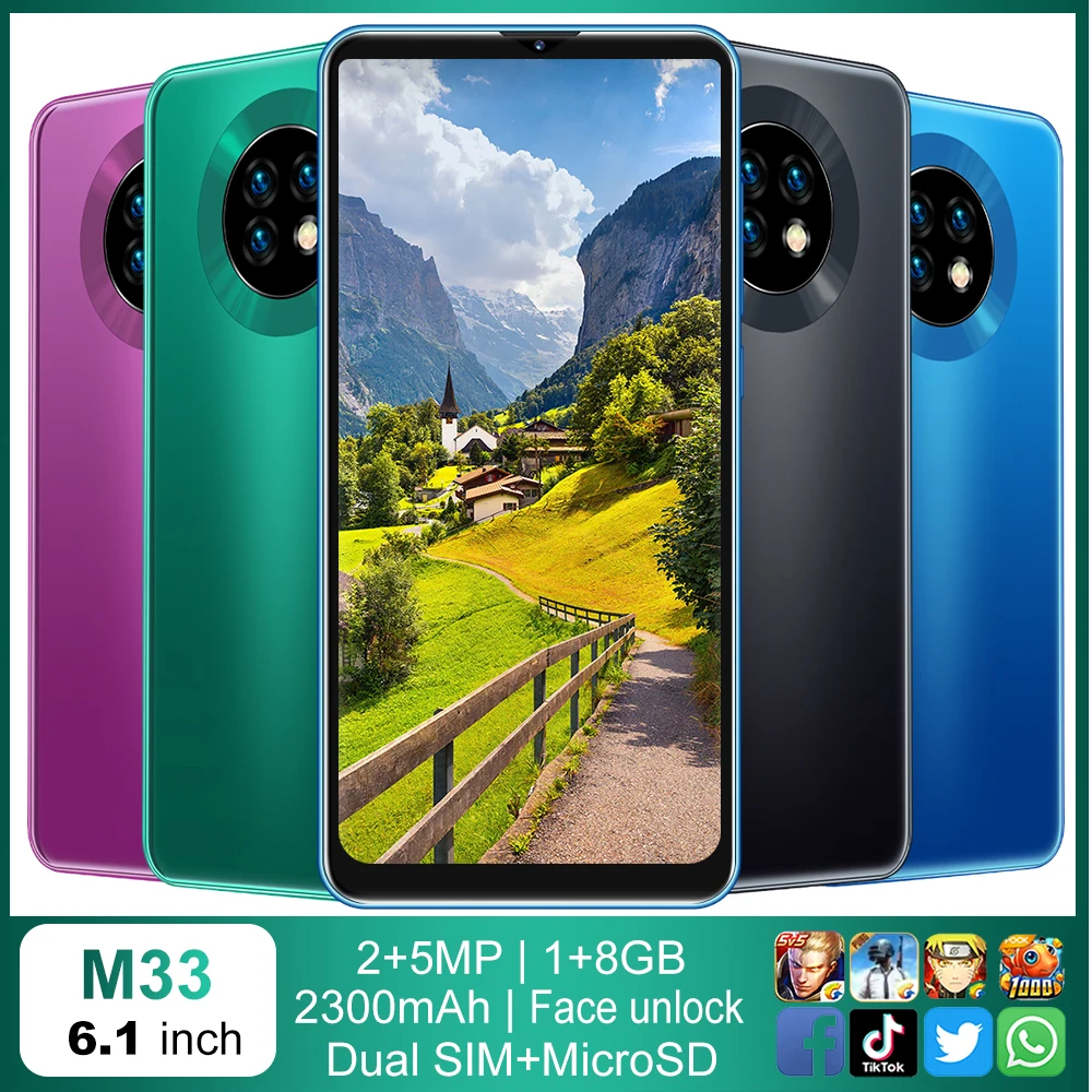 Mate33 мобильного телефона MTK6570 телефоны 4-х ядерный 6 1 дюймов HD 2300 мАч сотовые 3G