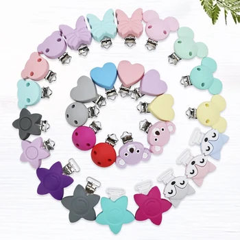 

TYRY.HU 20 PCS Silicone Teether Clips Round Bear Star DIY Baby Pacifier Dummy Chain Holder Soother Nursing Jewelry Toy Clips