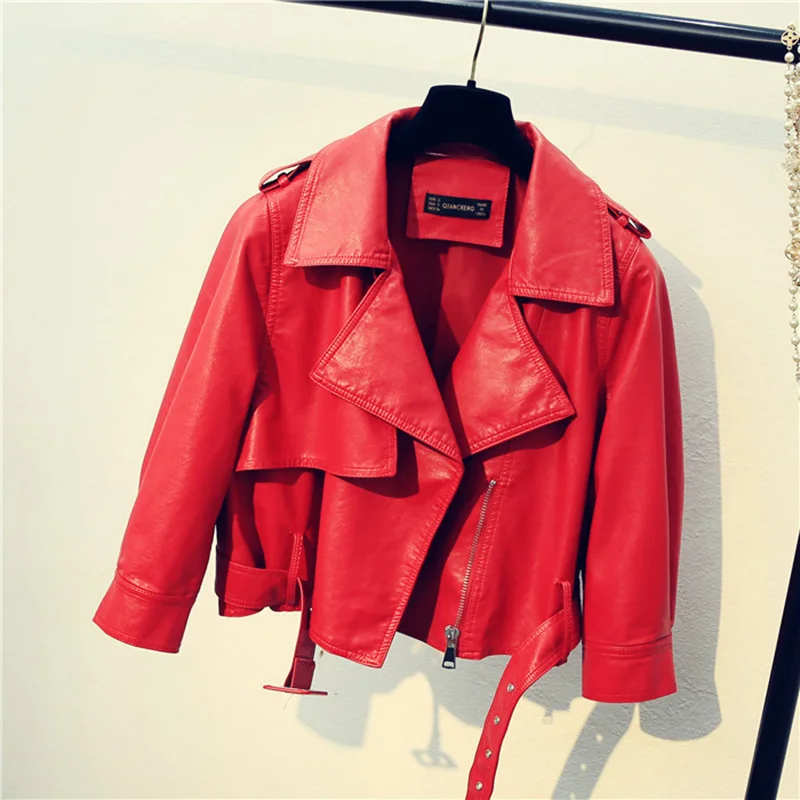 

Autumn Lanterns Sleeves Motorcycle Leather Jacket Soft Turn-down Collar Casual Pu Leather Jacket Coat Punk Out