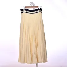 Женская трикотажная плиссированная юбка осень зима леди простой до середины икры Длинные Юбки Женская одежда трикотаж