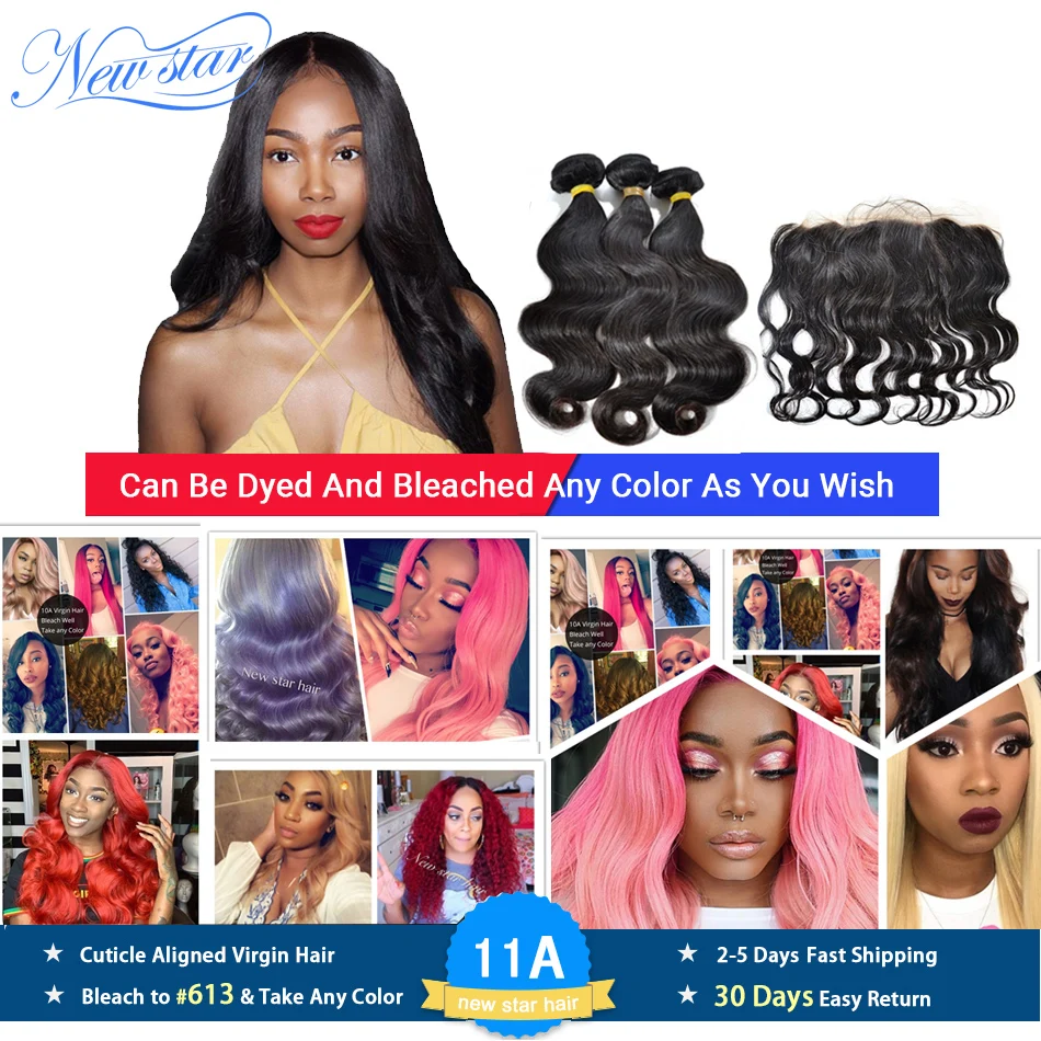  Brazilian Body Wave 3 Bundles Weft With A 13x4 Free Part Ear to Ear Pre Plucked Lace Frontal New St