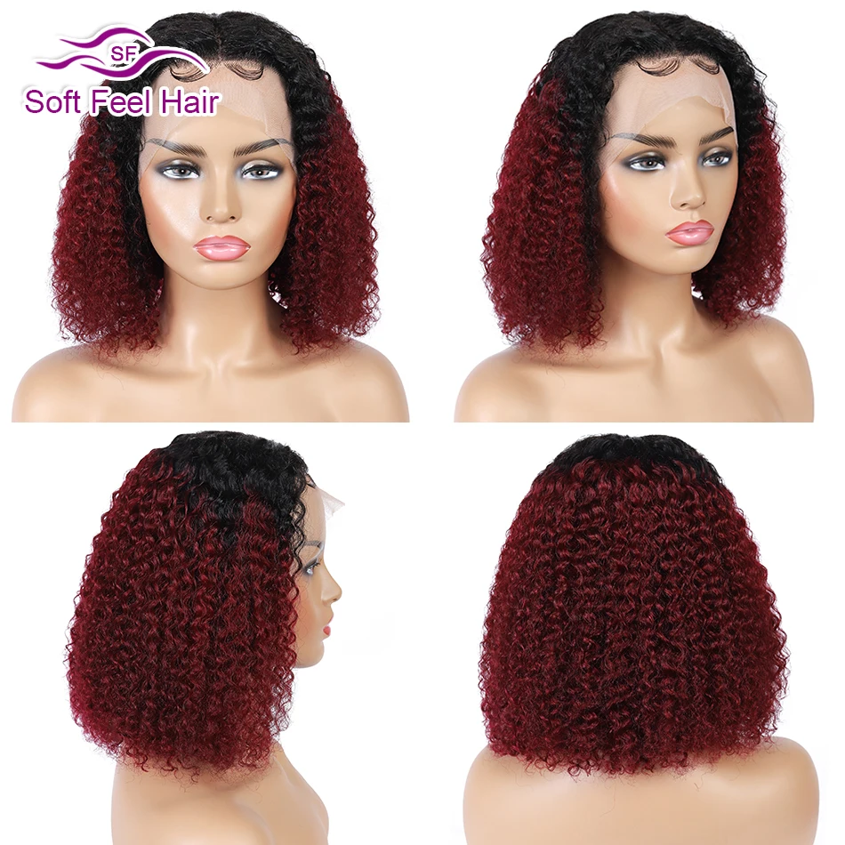 Мягкие волосы Ombre Bob фронтальные парики 13x4 бразильский кудрявый парик Remy короткие