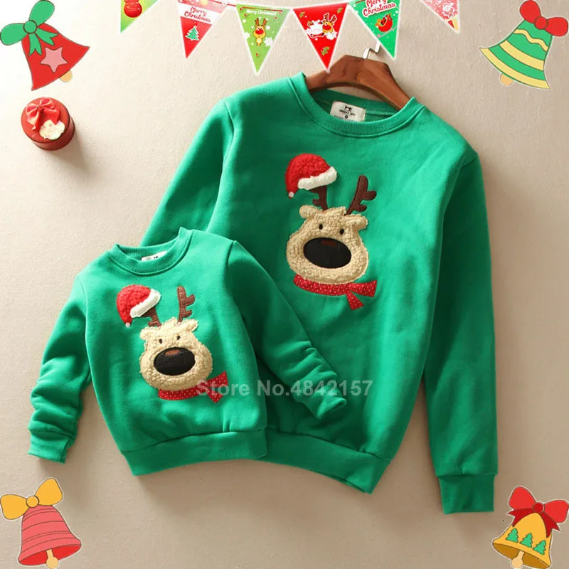 Плотные Рождественские свитера для всей семьи; одинаковые толстовки с капюшоном на год с вышитым рисунком Санта Клауса; пижамы для мамы, папы и детей - Цвет: Color3